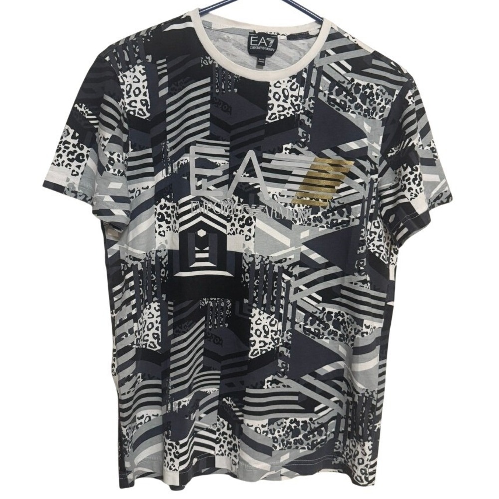 Emporio Armani EA7 Shirt Mens Small all over graphic multi stripes cheetah print